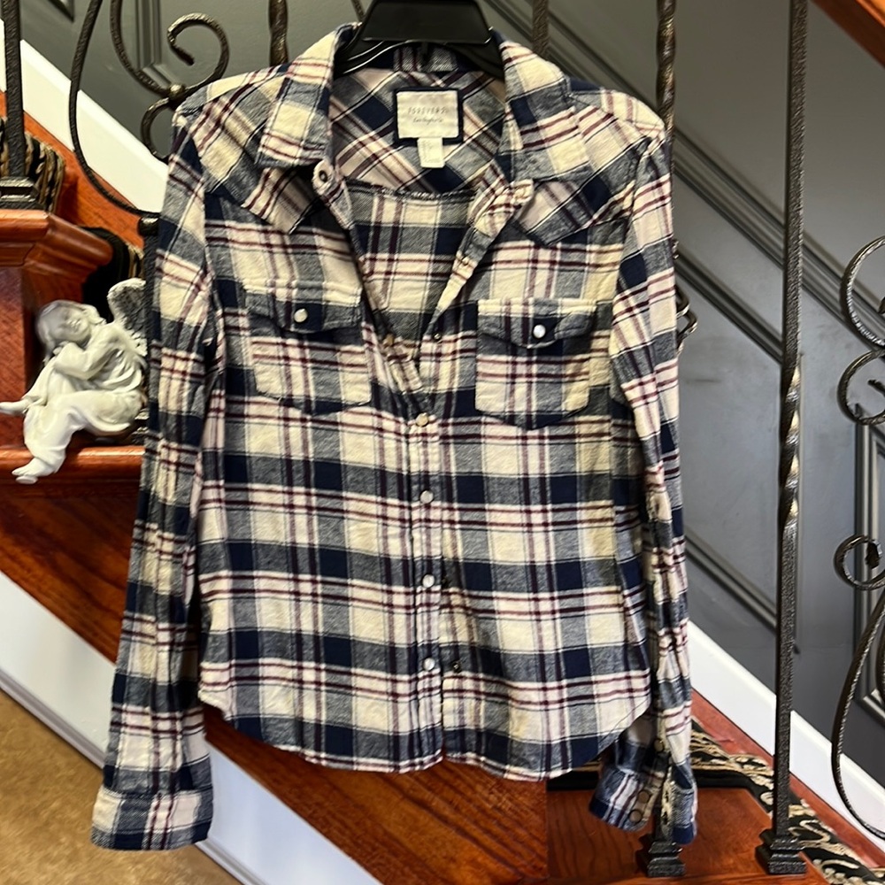 Forever 21 Plaid Button Up Soft Cowboy Style Long Sleeve Top Size L